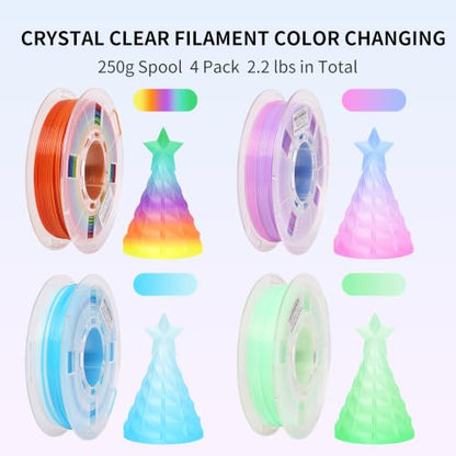 RAMBERY Clear Rainbow PLA Filament Bundle 1.75mm, Crystal Transparent PLA 3D Printer Filament, Dimensional Accuracy +/- 0.02 mm, 250X4 Spools - color: Crystal Rainbow 02