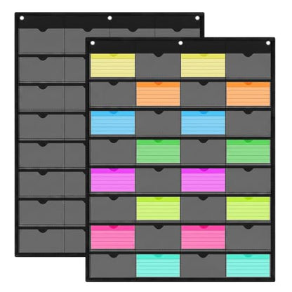 AmazingSpark 2 Pack 3x5 Index Card Holder Sleeve 32 Slot Pocket Chart
