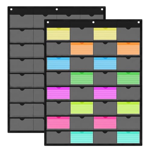 AmazingSpark 2 Pack 3x5 Index Card Holder Sleeve 32 Slot Pocket Chart