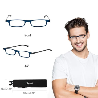SKYOAK Ultra thin Lightweight Folding Reading Glasses Women Men TR90 Blue Light Blocking Anti UV/Eyestrain Foldable Compact Computer Readers Portable Unique Stretchable Slim Flat case Blue, +2.0 - color: Blue