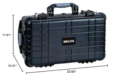 MEIJIA Rolling Waterproof Hard Protective Case, Hard Camera Case with Retractable Pull Handle and Wheels,Customizable Fit Foam Inserted, Black, 22.83 x 17.91 x 10.31 inches - size: 22.83 x 17.91 x 10.31 inches