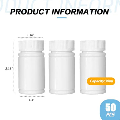 50PCS White Empty Solid Plastic Bottle Case Holder Container Vials Box with Screw Cap for Powder Sample Storage (30ml/1OZ) (Pack of 2) - size: 50 Count (Pack of 2)