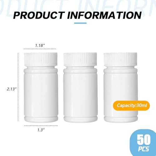 50PCS White Empty Solid Plastic Bottle Case Holder Container Vials Box with Screw Cap for Powder Sample Storage (30ml/1OZ) (Pack of 2) - size: 50 Count (Pack of 2)