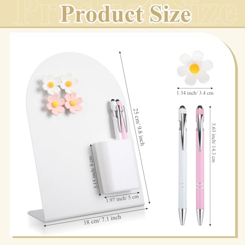 Redbaker 2 Pcs Magnetic Bulletin Board for Tabletops with 8 Flower Magnets 2 Magnetic Pen Holder 2 Pen 10 x 7 Inch Memo Display Easel Stand for Home Office School Kitchen Table Supplies (White) - color: White