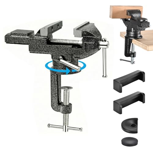 Small Bench Vise 3.2" Clamp-On, 360° Swivel Hobby Table Vise