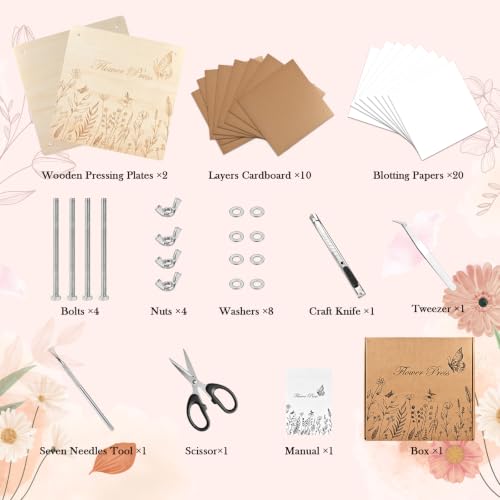 GOLDGE Extra Large 11”x11” Flower Press - 10-Layer Wooden Press for DIY Flower Preservation with Storage Bag, Adult Craft Kit