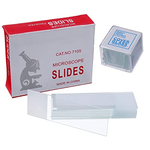 50 Pcs Ground Edge Pre-Cleaned Microscope Slides and 100 Pcs Pre-Cleaned Microscope Cover Glasses with 4 Plastic Droppers
