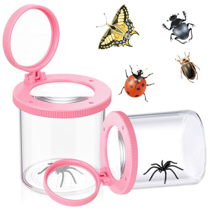 Skylety 2 Pieces Bug Jars Insect Viewer Catcher Bug Magnifying Insect Cage Container for Kids Children Science Nature Exploration Tool (Pink) - color: Pink