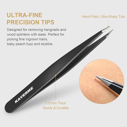 2Pcs Eyebrows Tweezers Set, Upgrade Professional Precision Tips, Black - color: Black