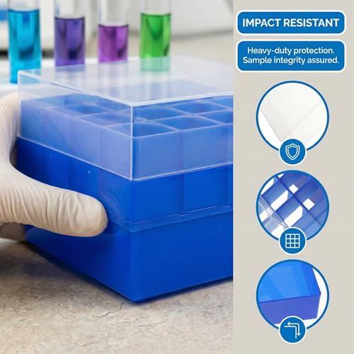 ULTECHNOVO Blue Centrifuge Tube Storage Box 3 Pack 50 ml Tube Holder Rack with Lid Freezer Container for Laboratory Test Tubes Scientific Research School and Personal Use