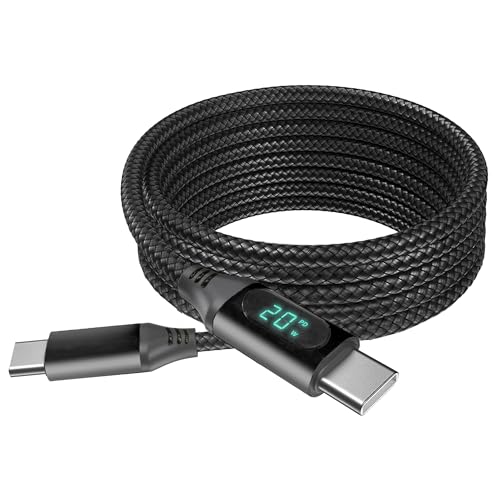 BoxWave Cable Compatible with TOMLOV DM4W Microscope - PowerDisplay PD Cable (6ft) - USB-C to USB-C (100W), LED Wattage Info Extra Long Braided Nylon - Jet Black