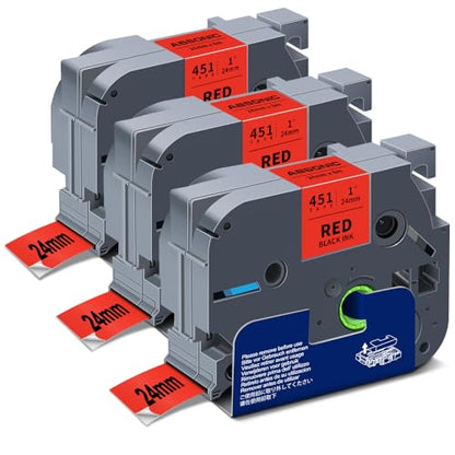 Absonic Tz-451 24mm Black on Red Label Tape Replace for Brother TZe-451 TZe451 1 Inch TZ Tape 24mm 0.94 Red Tape Work with Brother P Touch for PTD610BT PTD600 PTP710BT PTP700 Label Maker, 3-Pack - color: Black on Red
