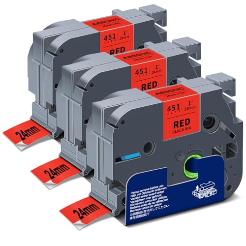 Absonic Tz-451 24mm Black on Red Label Tape Replace for Brother TZe-451 TZe451 1 Inch TZ Tape 24mm 0.94 Red Tape Work with Brother P Touch for PTD610BT PTD600 PTP710BT PTP700 Label Maker, 3-Pack - color: Black on Red