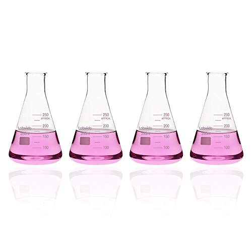 4pcs 250ml Narrow Mouth Glass Erlenmeyer Flasks, LVC003 - style: Vol. 250ml, Pack of 4