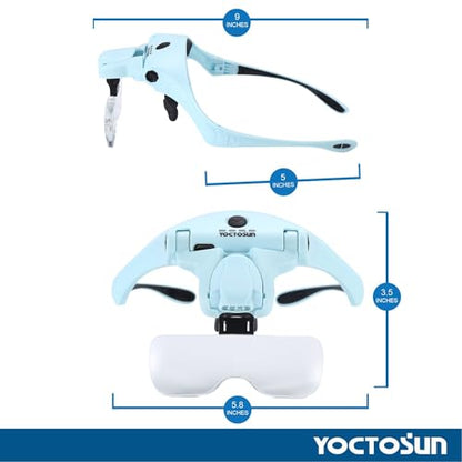 YOCTOSUN Magnifying Glasses with 4 LED Lights, 1X to 3.5X Head Magnifier - color: Light Blue