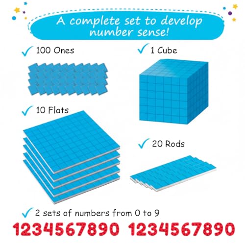 Simply magic 153 PCS Jumbo Magnetic Base Ten Blocks for Math, Math Blocks