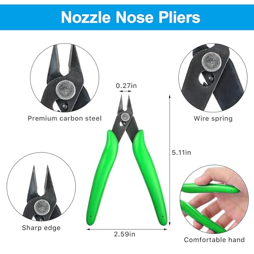 Micro Wire Cutters Precision Flush Cutter Pliers for Jewelry Making Electronics Craft 5 Inch Mini Side Cutting Nippers for Zip Ties Plastic Models and Hobby Projects Green