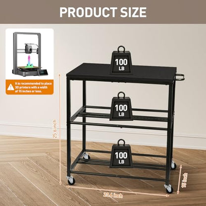 Portable Small 3D Printer Cart with Filaments Storage &Wheels,(Black - color: Black - Style01