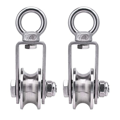 Cable Pulley Wheel Stainless Steel, Bearing Inside, Silent and Smooth, Rope Pulley for Pulley System, 2 Pack - size: Swivel Pulley+Nut