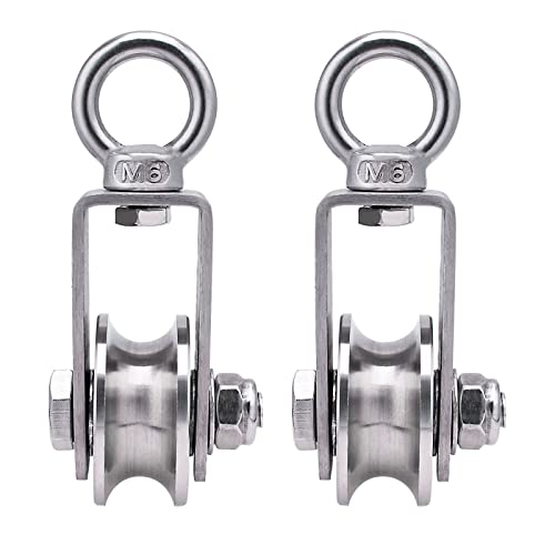Cable Pulley Wheel Stainless Steel, Bearing Inside, Silent and Smooth, Rope Pulley for Pulley System, 2 Pack - size: Swivel Pulley+Nut
