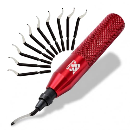 AFA Tooling Deburring Tool, 11 M2 Blades, Red CNC Anodized Aluminum Handle - style: 11 Blades (BK3010)