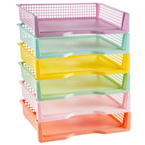 gisgfim 6 Pcs Turn in Trays Classroom Pastel Paper Tray for Classroom Organization and Storage Stackable Plastic Book Baskets Turn in Bins Teacher Organizers for Library Drawers School Office Desk - color: Pastel