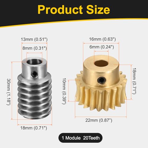 uxcell Worm Gear Set Right Rotation 20T 1 Module 20:1 Reduction Rate - size: Gear-6mm, Worm-8mm Bore, style: 1M-20T