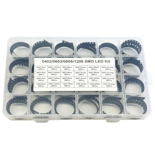 1200Pcs SMD LED Diode Kit,0402 0603 0805 1206 24 Values Assortment