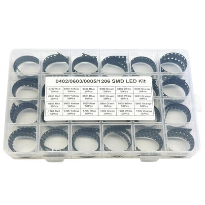 1200Pcs SMD LED Diode Kit,0402 0603 0805 1206 24 Values Assortment
