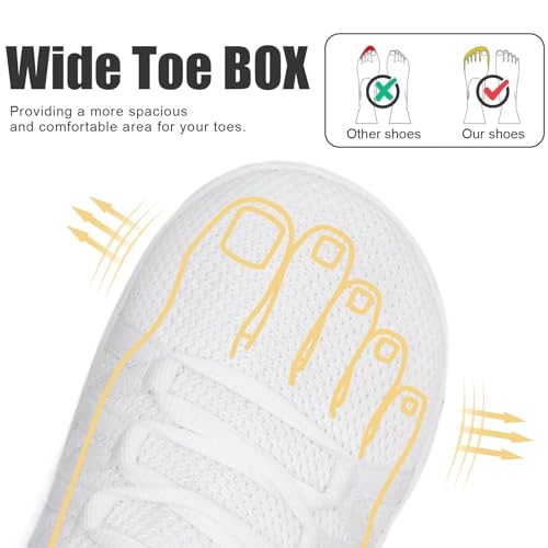 Linenghs Womens Barefoot Shoes Wide Width Toe Box Zero Drop Sneakers - color: B White, size: 5.5 Wide