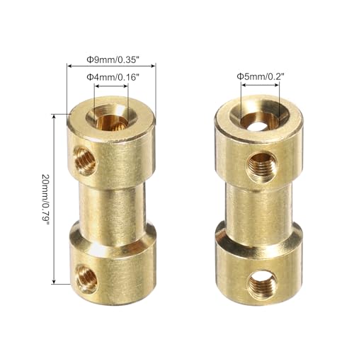 MECCANIXITY 2 Pcs 4mm to 5mm Brass Shaft Coupling Joint Connector with Screws and Hex Wrench Flexible Motor Shaft Coupler for Car Wheels Tires Shaft Motor - size: 4mm to 5mm