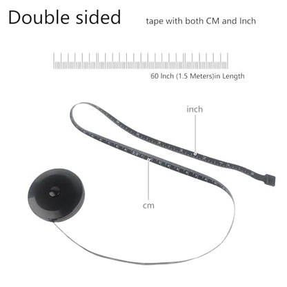 GDMINLO 3 Pack Tape Measure Measuring Tape for Body Fabric Sewing Tailor Cloth Knitting Craft Weight Loss Measurements Retractable, Small Push ButtonDouble Scales Rulers 60-inch 1.5 Meter (Black)