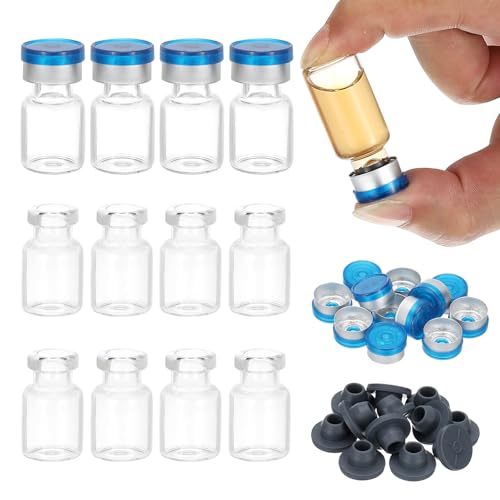 PATIKIL 12pcs 2ml Clear Borosilicate Glass Sample Vials with Aluminum Plastic Cap and Rubber Stopper for Lab Solid Liquid Powder Storage, Dark Silver Tone - color: Clear/Dark Silver Tone, size: 2ml