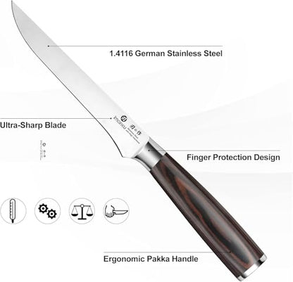 imarku Fillet Knife 6 Inch, German High Carbon Stainless Steel Boning Knife - color: Silver with Brown