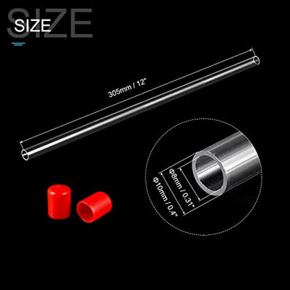 PATIKIL Clear Rigid Tube Round Plastic Tubing with Red Rubber Caps Polycarbonate Water Pipe, 305mm/ 12 Inch Length, 8mmx10mm/0.31"x0.4", 2 Set - color: Red,Clear, size: 0.31"x0.4"