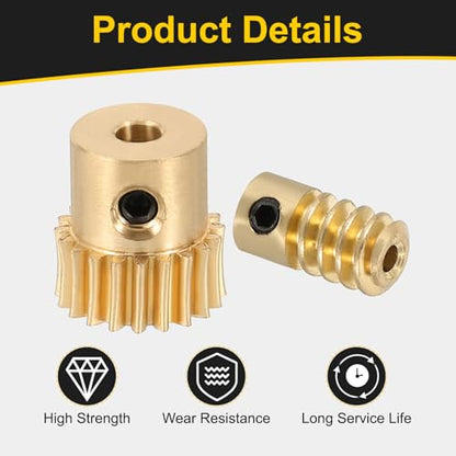 uxcell Worm Gear Set 20T 0.5 Module 20:1 Reduction Rate, Right Rotation Drive Gear Box Wheel Reduce Transmission Part (Brass Gear-3mm Bore, Brass Rod 2mm Bore) - size: Gear-3mm, Rod-2mm Bore, style: 0.5M-20T