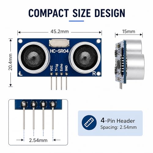 2-Pack HC-SR04 Ultrasonic Sensor Kit with Mounting Brackets & Jumper Wires, 2cm-4m Range, for Arduino/Raspberry Pi Obstacle Avoidance & DIY Projects