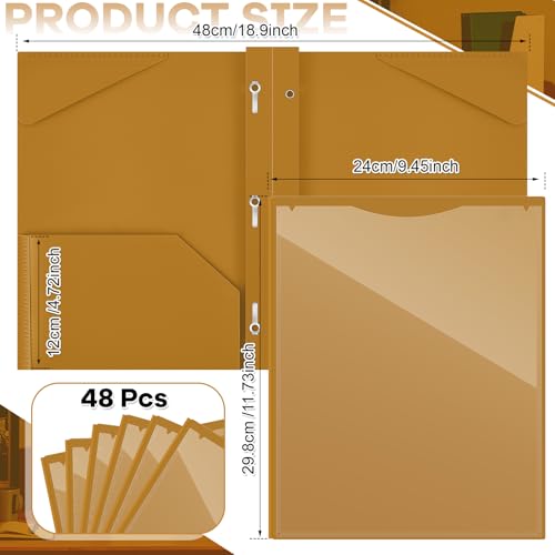 Henoyso 48 Pcs Plastic Folder with Clear Front Pocket and 3 Prongs Heavy Duty Plastic Folders with Card Slot Pocket Folders with Prongs for School Office Home(Brown) - color: Brown