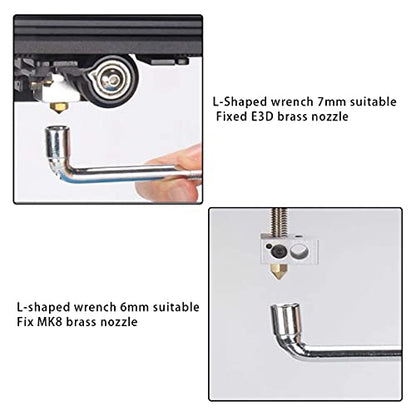 6mm 7mm L-Shaped Hexagonal Wrench Tool for Fixed Mk8 Ender 3 Brass Nozzle Included Copper Wire Toothbrush 3D Printer Accessories
