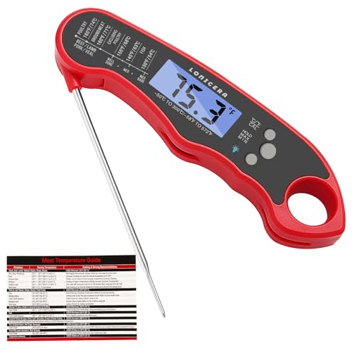 LONICERA Digital Meat Thermometer, 1-4 s Instant Read, Foldable Probe, Red