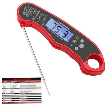 LONICERA Digital Meat Thermometer, 1-4 s Instant Read, Foldable Probe, Red