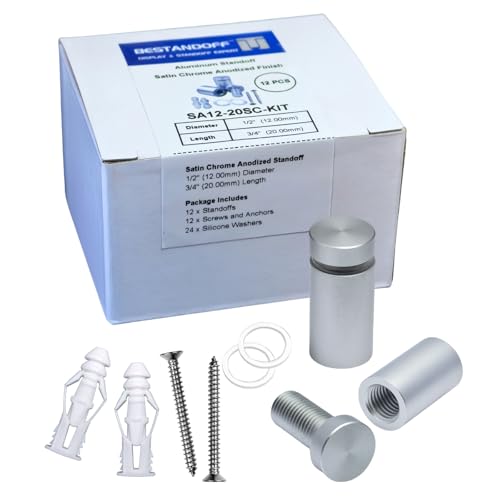 Pack of 12 Aluminum Standoff Screws Wall Sign Standoff Mounting Hardware Standoff Mounts for Acrylic Picture Frame (12, Satin Chrome, 1/2" x 3/4") - color: Satin Chrome, size: 1/2" x 3/4"