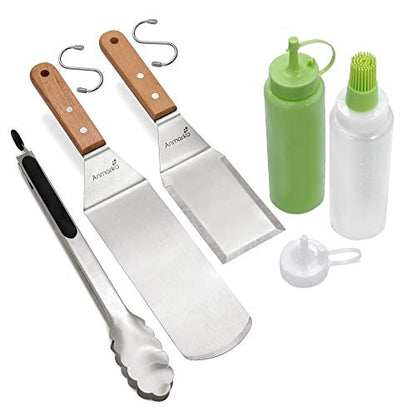 Metal Spatula Set of 4 - Griddle Accessories kit - Grill Flat Spatula Pancake Flipper Hamburger Turner - Metal Utensil Great for BBQ Grill Flat Top Cast Iron Griddle - color: WH 4pcs Mixed