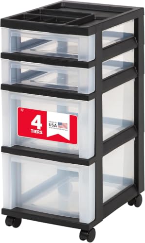 IRIS USA 4-Drawer Rolling Storage Cart, Black/Clear - color: Black, size: 4 Drawer