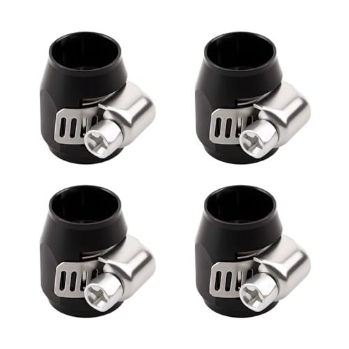 Aluminum Hose End Finisher Clamp, Universal Fit, Red Chrome Finish, 4pcs Set for Stainless Steel and Rubber Hoses, Model (Black, 4AN) - color: Black, size: 4AN