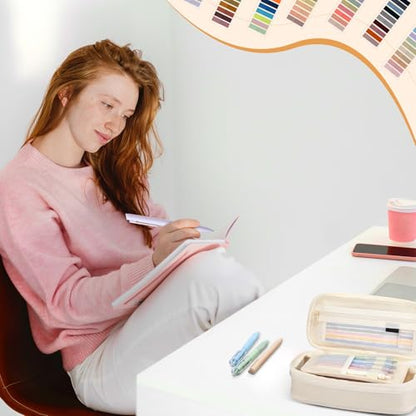 135 Pcs Book Annotation Kit with Pencil Case, 12 Pastel Highlighters, 11 Gel Pens, Fine Marker, 300 Transparent Sticky Notes, 2640 Index Tabs, Bible Study Supplies Kit(Classic,Beige) - color: Beige, style: Classic