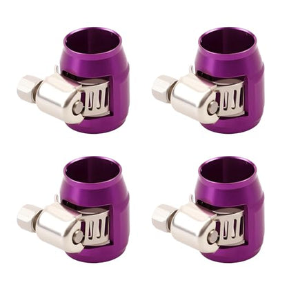 Aluminum Hose End Finisher Clamp, Universal Fit, Red Chrome Finish, 4pcs Set for Stainless Steel and Rubber Hoses, Model (Purple, 6AN) - color: Purple, size: 6AN