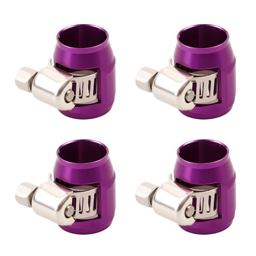 Aluminum Hose End Finisher Clamp, Universal Fit, Red Chrome Finish, 4pcs Set for Stainless Steel and Rubber Hoses, Model (Purple, 4AN) - color: Purple, size: 4AN