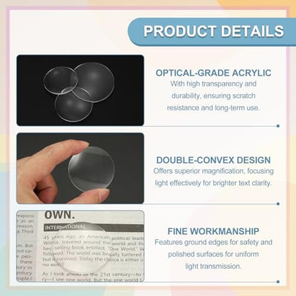 PATIKIL 24 Pack Biconvex Lens, 20.6mm Dia. 106mm Focal Length Optical Lenses Magnifier Paperweight Acrylic Double Convex for DIY Office Desk Home Science Experiment Telescope - size: 20.6mm Dia. 106mm Focal Length