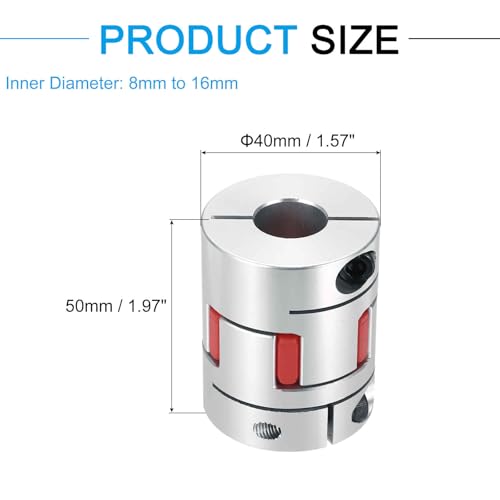 MECCANIXITY Aluminum Shaft Coupling 8mm to 16mm Flexible Spider Coupling L50mm x D40mm Coupler Jaw Spider Shaft Joint Connector for 3D Printers DIY Encoder CNC Router Milling Machine - size: D40mm Fit 8mm to 16mm